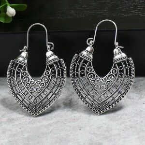 🩶 Elegant Silver Peach-Shaped Hollow Drop Ear-Hook Earrings